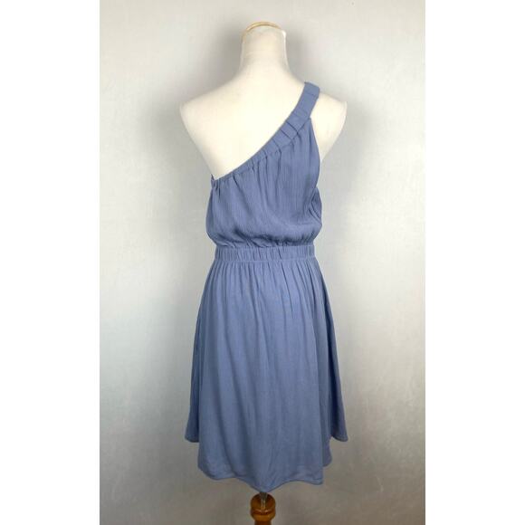 Abercrombie & Fitch One Shoulder Dress Sz Small Tall Crepe Ruched Blue NWT - Picture 6 of 11